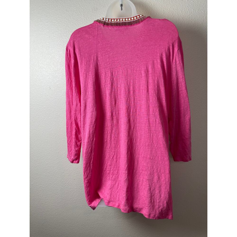 Chico’s Pink 100% Linen Beaded Embellished V-Neck Tunic Top XXL Resort Summer - Picture 3 of 9